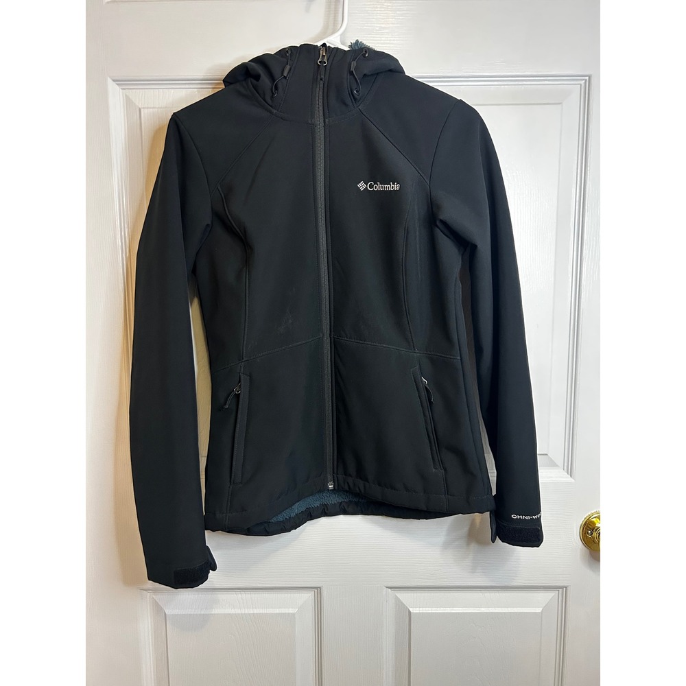 Columbia Womens Omni-Wind Block Softshell Fleece Lined Hooded Jacket Black XS